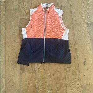 Peter Millar Women's Lizzie Hybrid Insulated Vest Saffron Navy Blue White XL